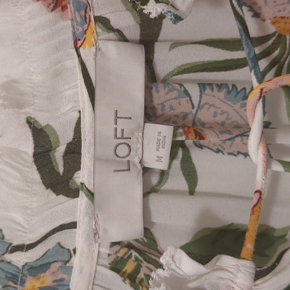 LOFT -  Poppy Bloom Smocked Tie Neck Blouse - Picture 2 of 8
